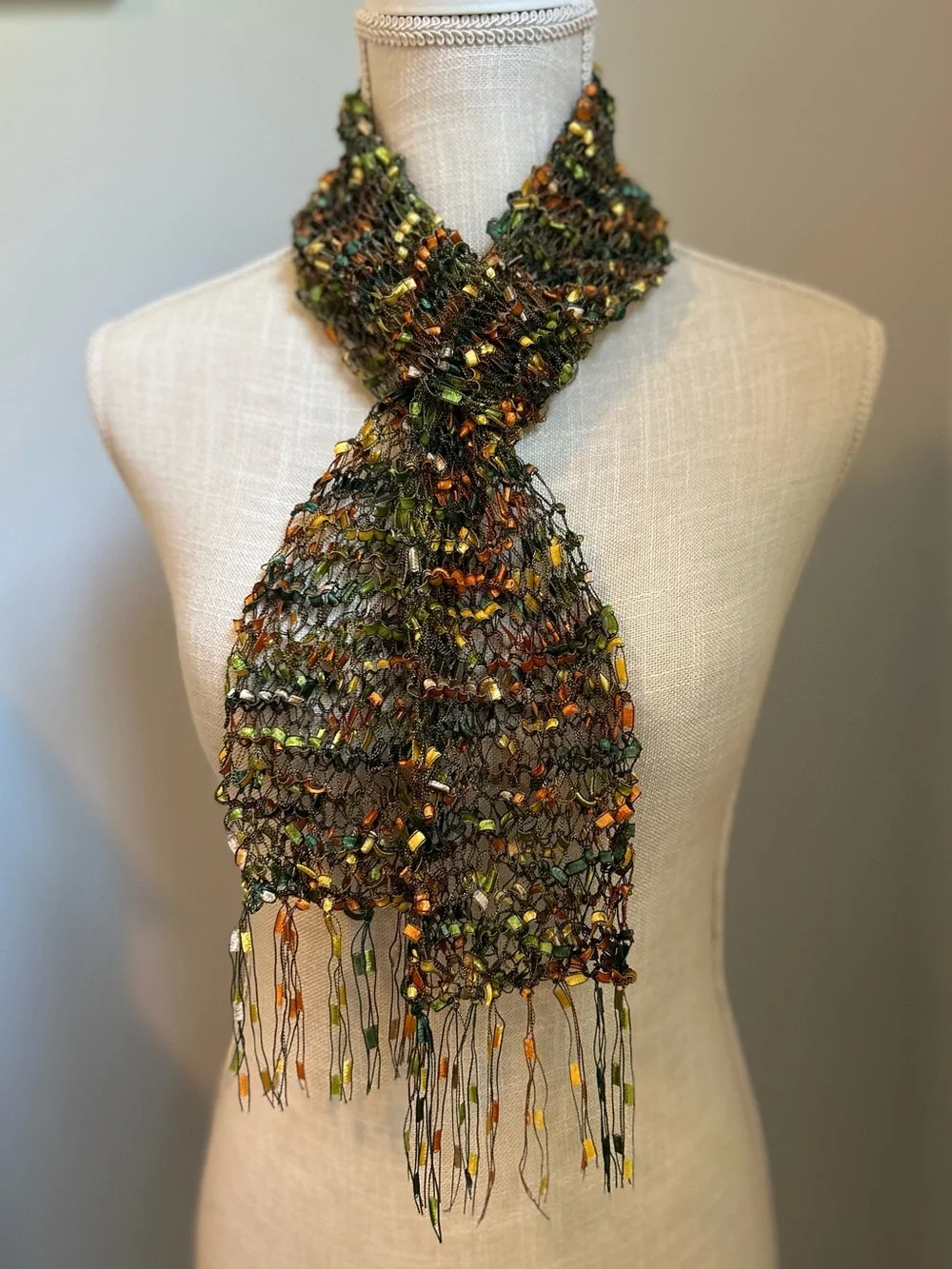 Handcrafted Multi Color Ladder Ribbon Knit Scarf